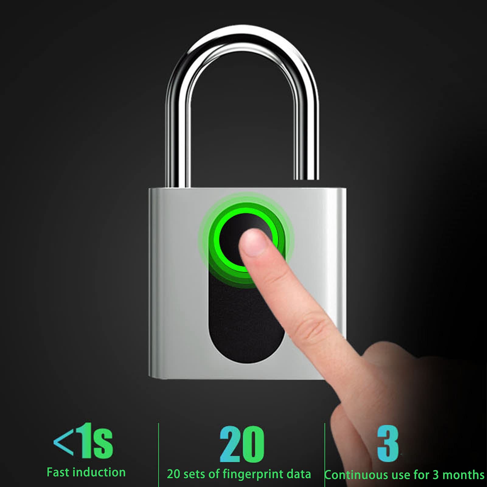 Candado con Huella Dactilar, con Carga USB Candado Inteligente Biométrico con Huella Digital Ideal Desbloqueo con Un Toque IP65 Candado Resistente Al Agua,Plata