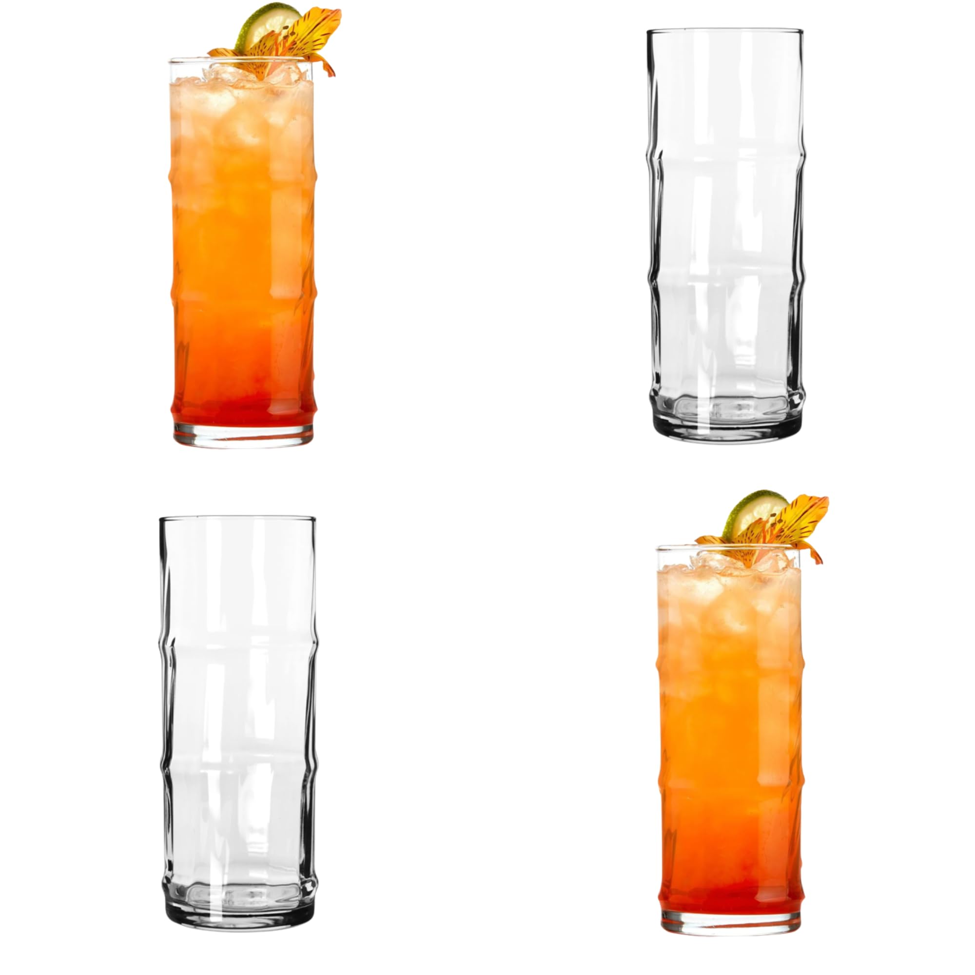 Libbey Bamboo Shaped Highball Cooler Glasses 16oz / 470ml - Set of 4 - Hawaiian Tiki Party Glassware