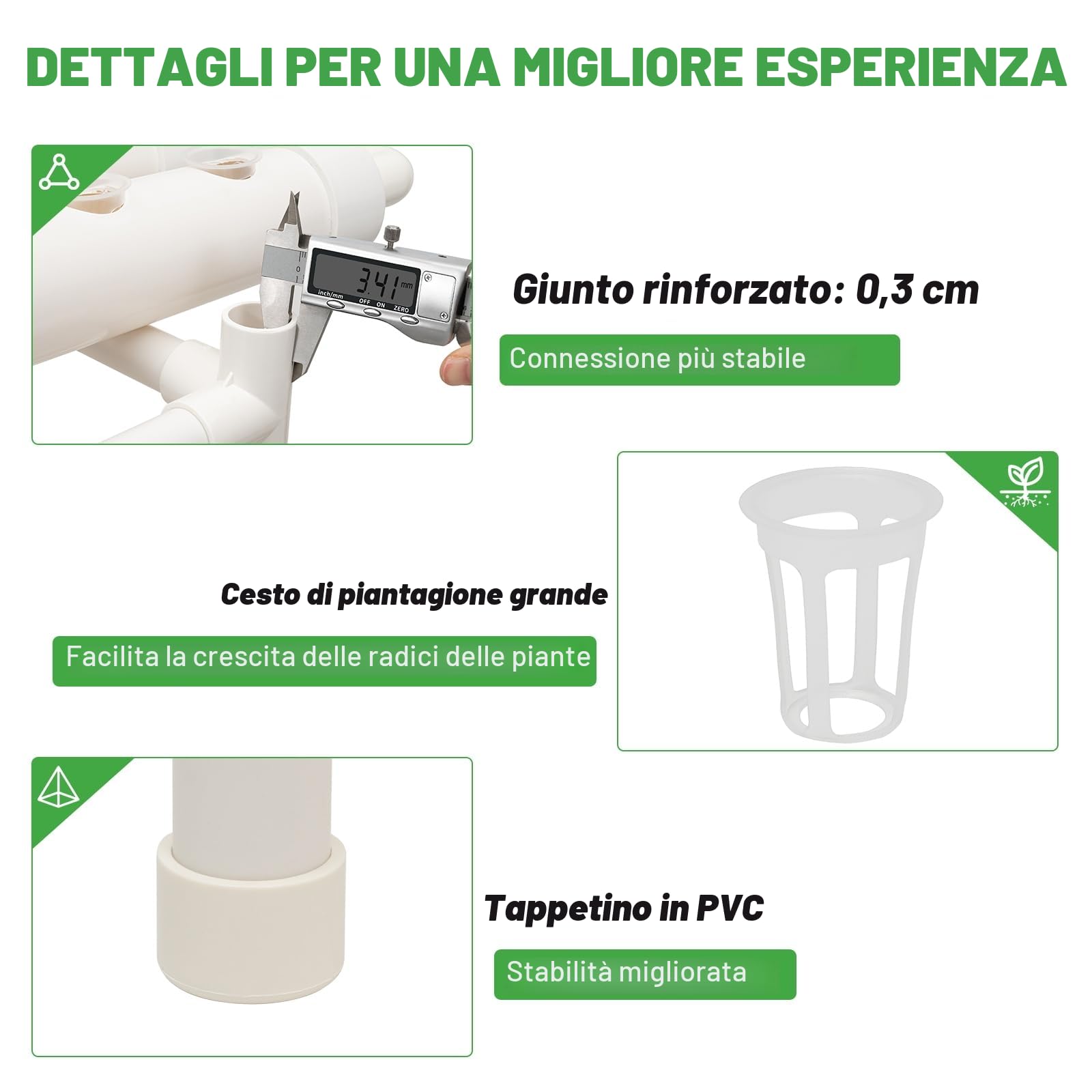 Kit Sistema di Coltivazione Idroponica a 3 Livelli 108 Posti per Ortaggi Kit di Coltivazione Idroponica Sistema di Coltivazione Senza Suolo in PVC Kit Idroponici per Ortaggi a Foglia.