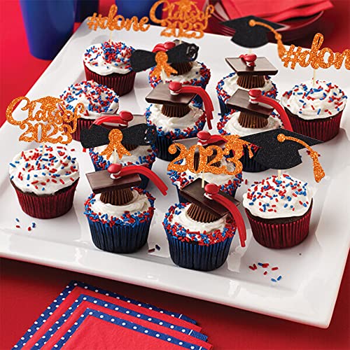 Gyufise 30Pcs 2026 Graduation Cupcake Toppers Orange Glitter Class of 2026 Done Cupcake Picks Grad Cap Diploma Cake Decorations for 2026 Graduation Theme Party Cake Decorations Supplies - Image 4