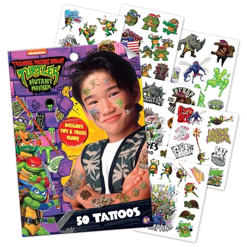 Image of Teenage Mutant Ninja Turtles Temporary Tattoos for Kids (50 pack). Made in the USA w Certified Safe Ink. Kids Birthday Party Supplies & Party Favors. Temporary Tattoos Stickers Set for Girls and Boys