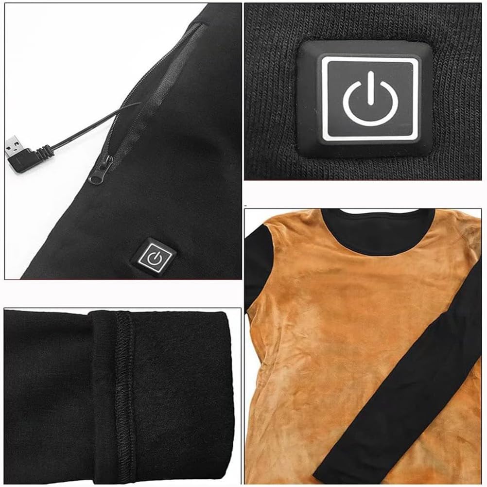 Ropa Interior Térmica para Hombre con 9 Zonas Térmicas, Camiseta y Pantalón Térmicos con Calefacción Eléctrica USB, Capa Base Térmica Lavable para Invierno,M