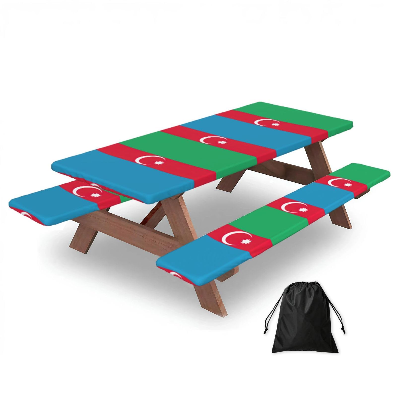 Yqxwjl Black Flag Of Azerbaijan Print Camping Essentials Waterproof Camping Table And Bench Cover With Drawstring Bag 183 Cm