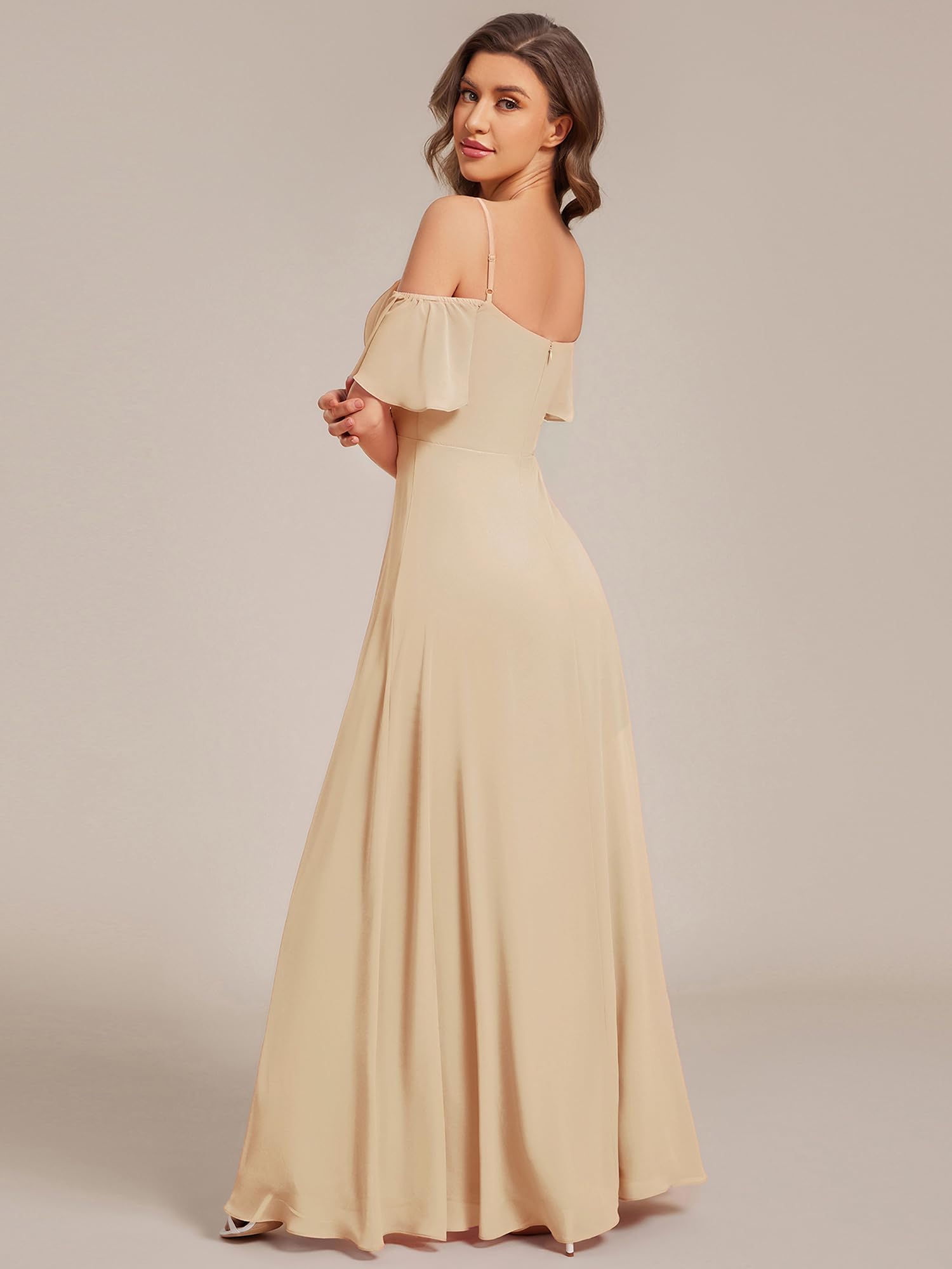 Ever-Pretty Robe de Soirée Longue Femme Épaules Dénudées à Bretelles à Volants Fendue en Mousseline Fluide 0237