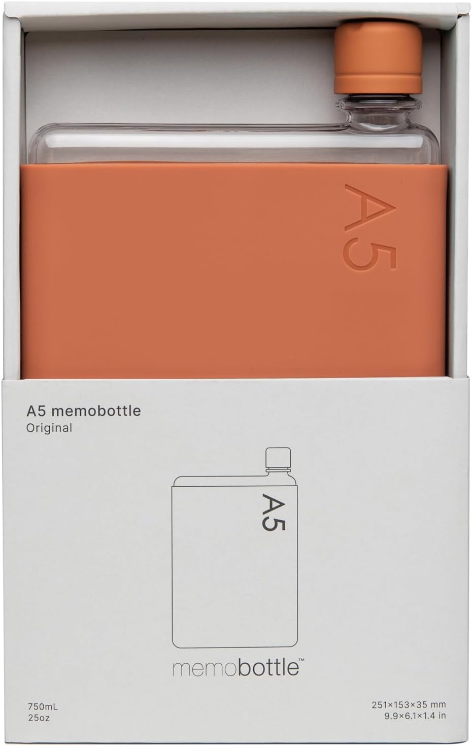 memobottle A5 (Terracotta) Bundle - 25oz (750ml) - Bottle, silicone sleeve & lid |Slim Water Bottle for Bags, Beside Books & Laptops | BPA Free Tritan | Modern & Minimalist