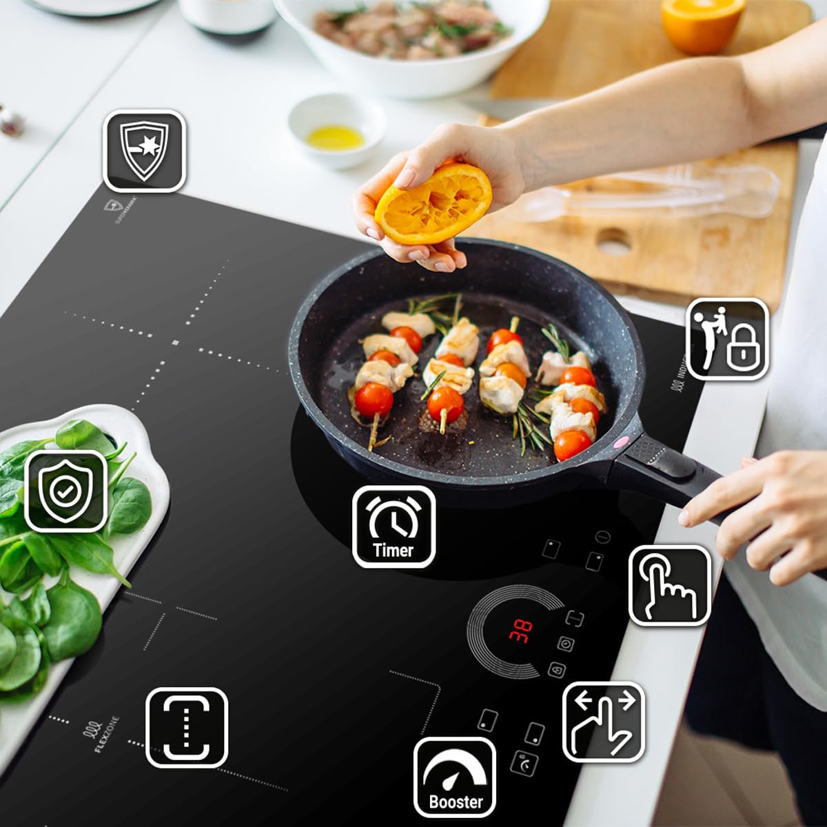 KKT KOLBE Autarkes Herdset | 60cm Einbaubackofen BO8805SS | 59cm Induktionskochfeld IH85901FZ | Grill | Heißluft | Automatik-Timer | 2-fach Wärmeschutzverglasung | Kindersicherung | SET8805IH592FZ - 5