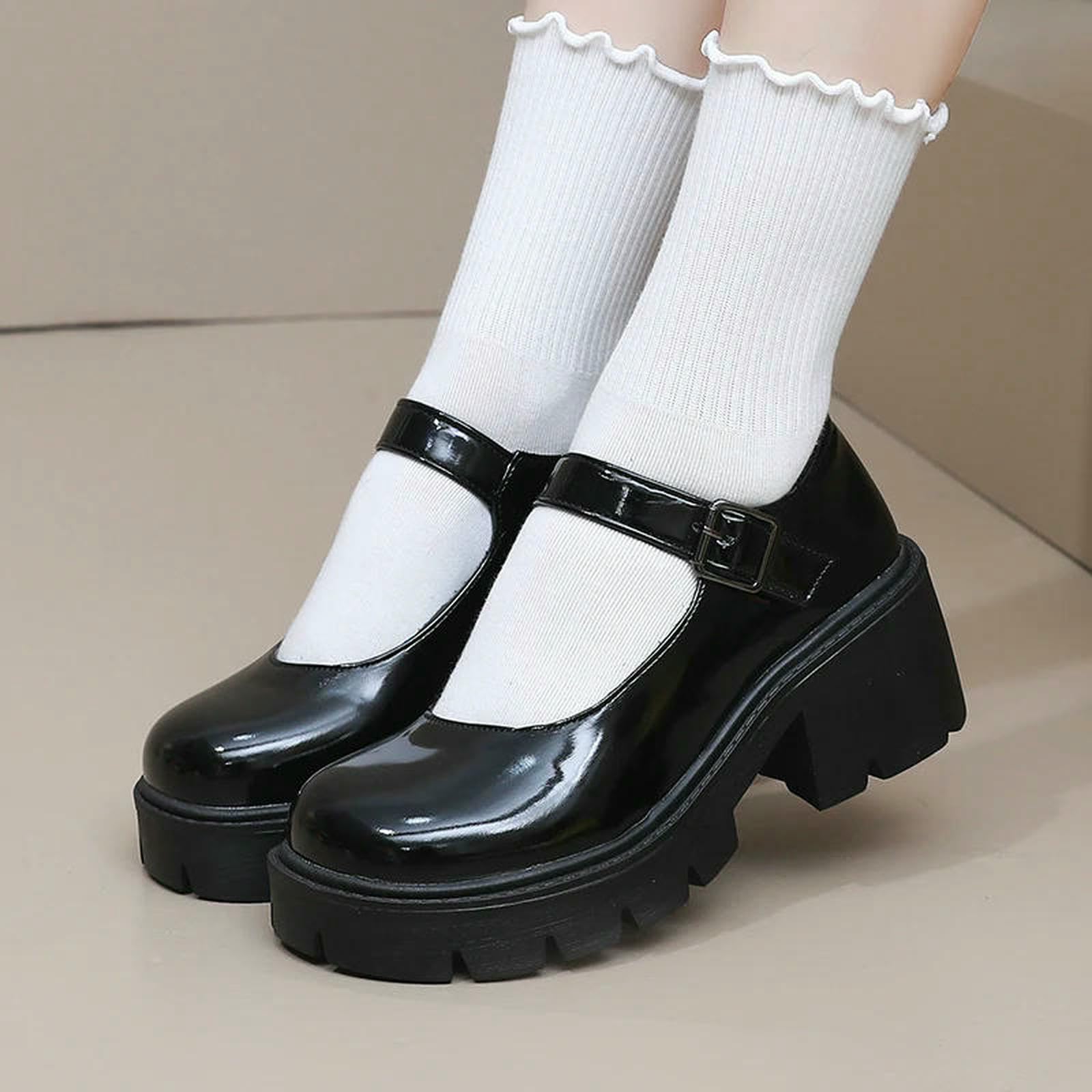 Ballerine Donna,Scarpe Mary Jane Scarpe da Scolaretta con Plateau E Tacco Alto da Donna