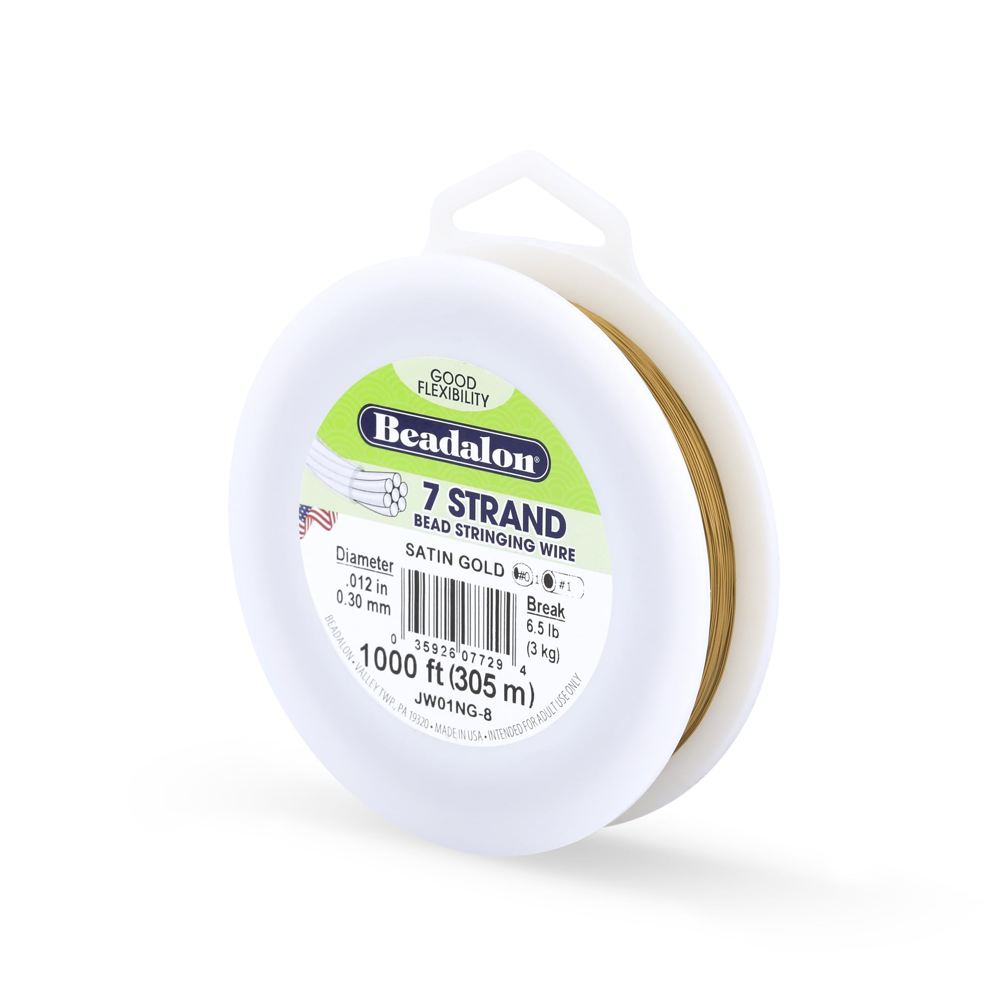 Beadalon Sat. Gold 7-Strand Bead Stringing Wire, 0.012-Inch, Satin Gold, 1000-Feet