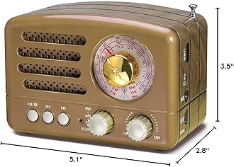 PRUNUS J-160 Retro Vintage AM FM Radio with Bluetooth, Gifts for Dad and Mom, USB/TF Card Playback, Small Transistor Radios Battery Operated, Rechargeable Radio