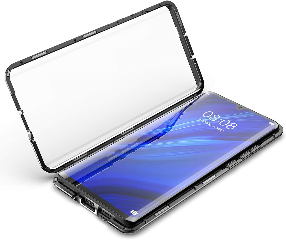 Huawei P30 Pro Case, ZHIKE Magnetic Adsorption Case Front and Back Tempered Glass Full Screen Coverage One-piece Design Flip Cover for Huawei P30 Pro (Clear Black)