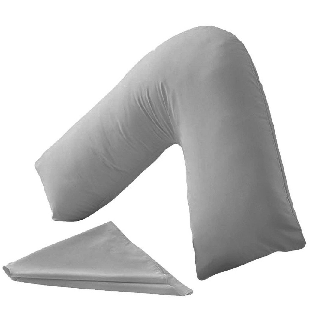 V Shaped Pillowcase Cover Only Back Neck Support Orthopedic Pregnancy Maternity Polycotton Plain Dyed, Grey