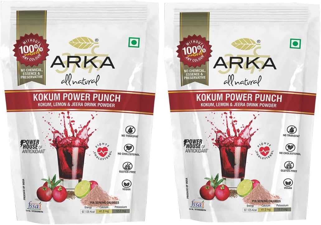 Arka All Natural Kokum Power Punch | Health & Nutritional Caffeine Free | Instant Energy Powder Drink Mix 215g each (Pack of 2)