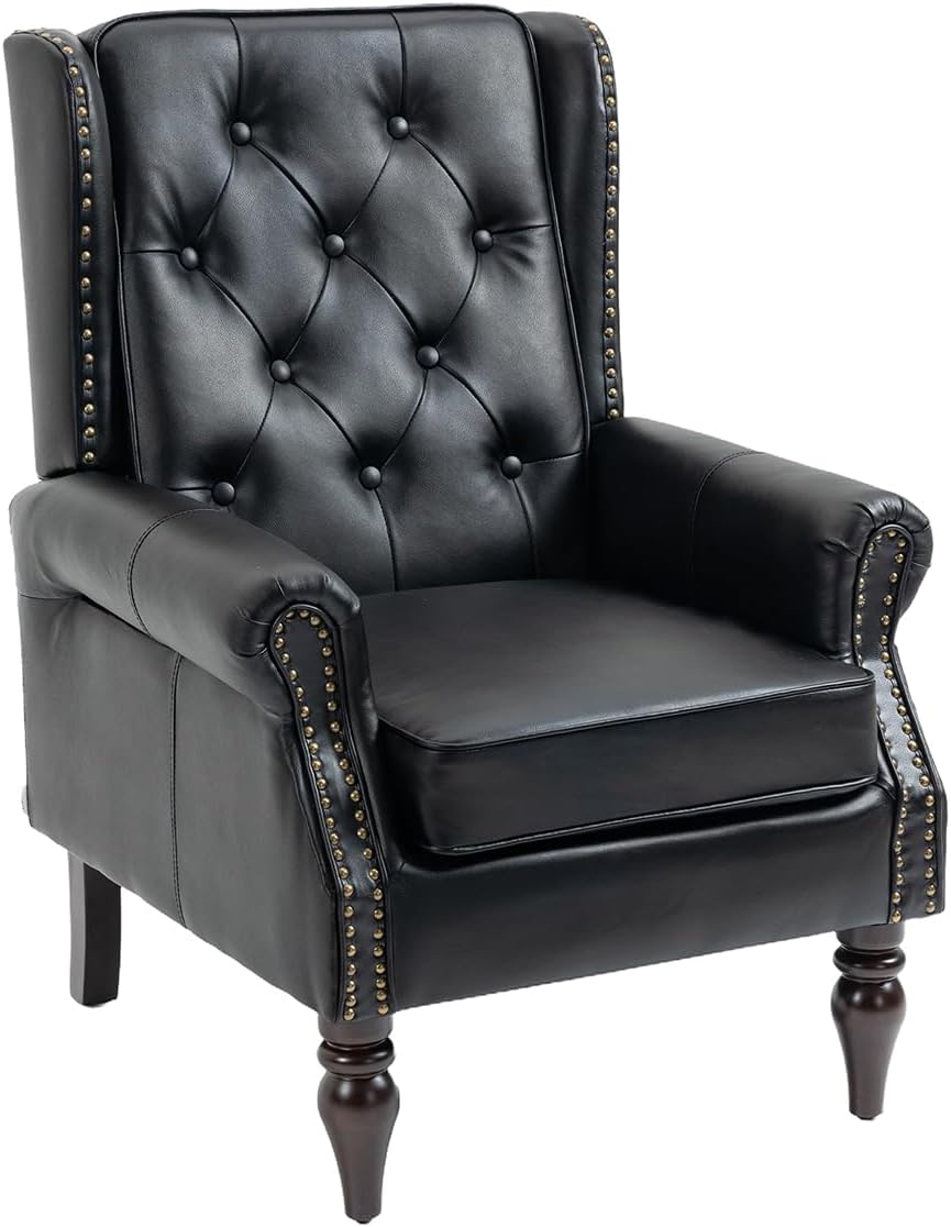 Mid-Century High Wingback Chair, Microfiber Accent Chair Armchair with Buttons,Modern Living Room Chairs with Rivet Decoration,Leisure Single Sofa Chair for Bedroom,Club,Home Reception (Coffee.)