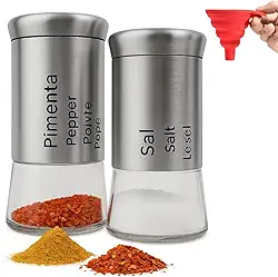 Kit Premium Saleiro e Pimenteiro com Funil de Silicone Saleiro Vidro Saleiro Inox Porta Sal Saleiro de mesa Saleira - Bertaglia®