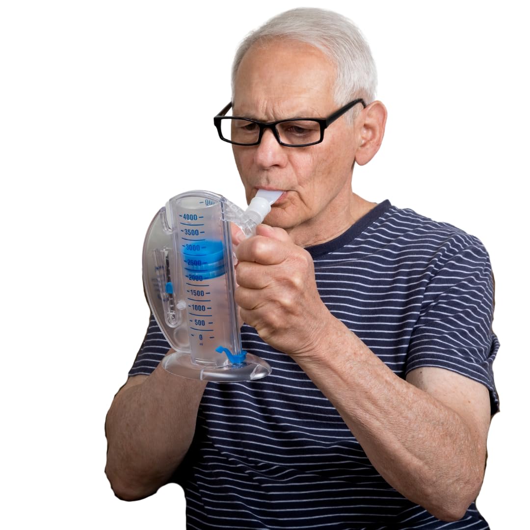The Oxygen Store Espirómetro ejercicio de respiración profunda, monitor de capacidad pulmonar de hasta 2500 ml, sin látex con indicador de objetivo ajustable, transparente, talla única