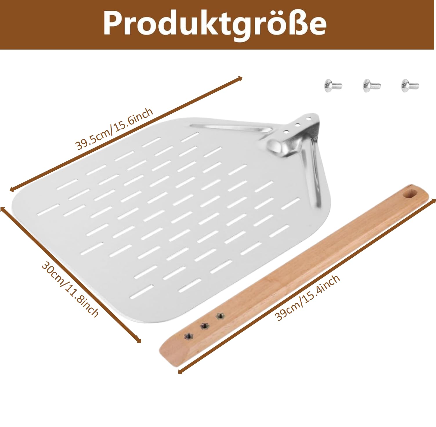 Pizzaschaufel Perforiert, Pizzaschieber 40 * 30 cm 12 Zoll, Pizza Schieber Aluminiumlegierung Pizzaschaufel, Profi Pizza peel mit Großer Fläche & Abnehmbaren Griff (Silbrig)
