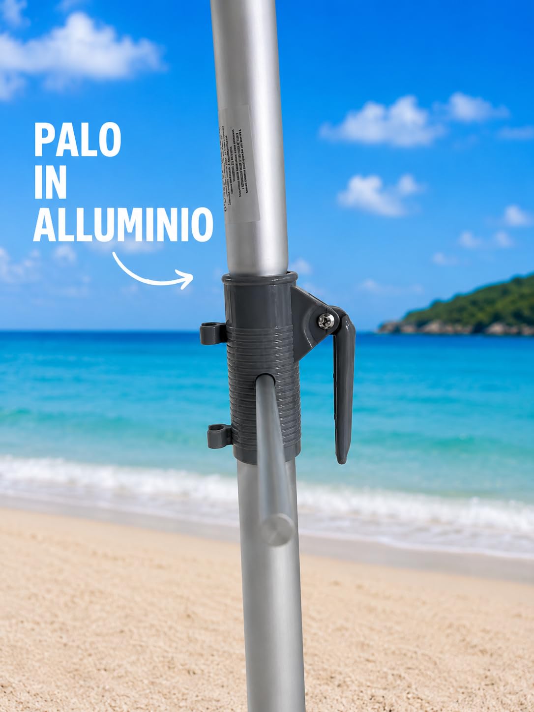 Batik Ombrellone Mare Tornado 220 cm – Ombrellone da Spiaggia Antivento con Trivella – Palo in Alluminio – Anti UV – 6 Stecche Rinforzate