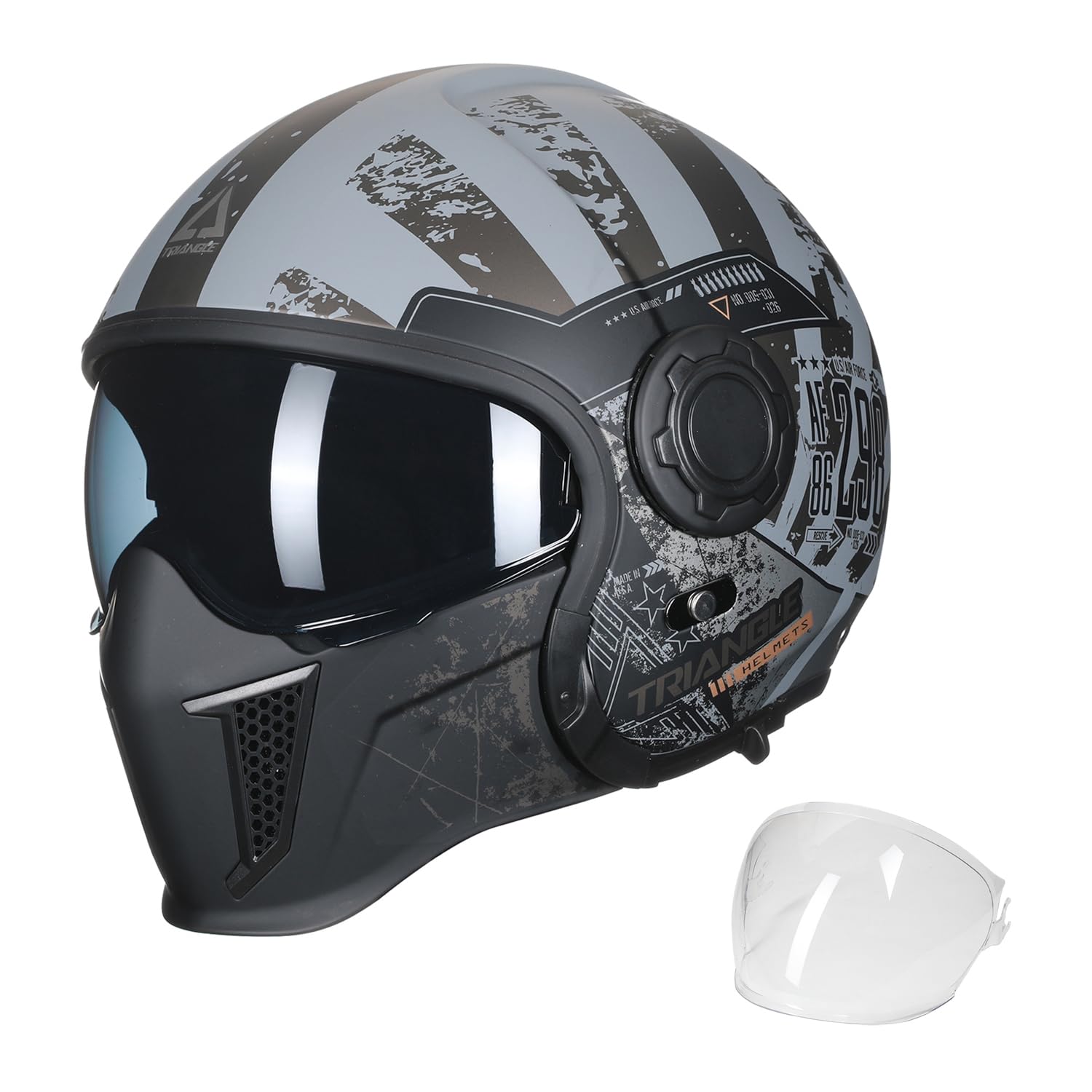 TRIANGLE Open Face Motorcycle Helmet 3/4 Half for Men with Extra Clear Visor Cruiser Scooter Street Bike DOT Approved Unisex-Adult