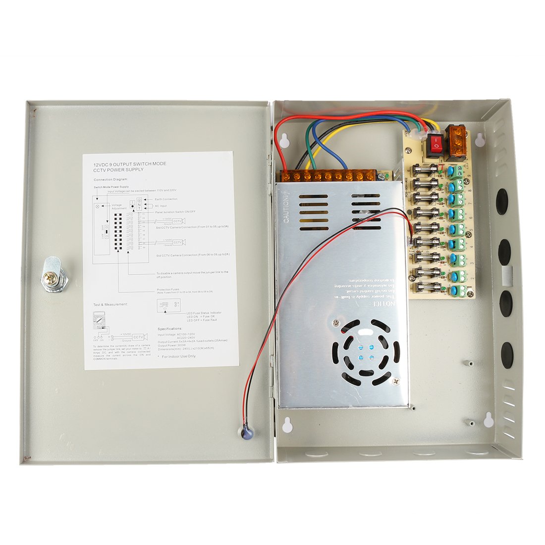 Aexit DC 12V 30A 360W Salida de Puerto de 9 Canales CCTV Caja de Fuente de alimentación distribuida Bloqueo de Teclas para cámara de Seguridad (2e7f7a118740e36b0365e52463c8dc8d)