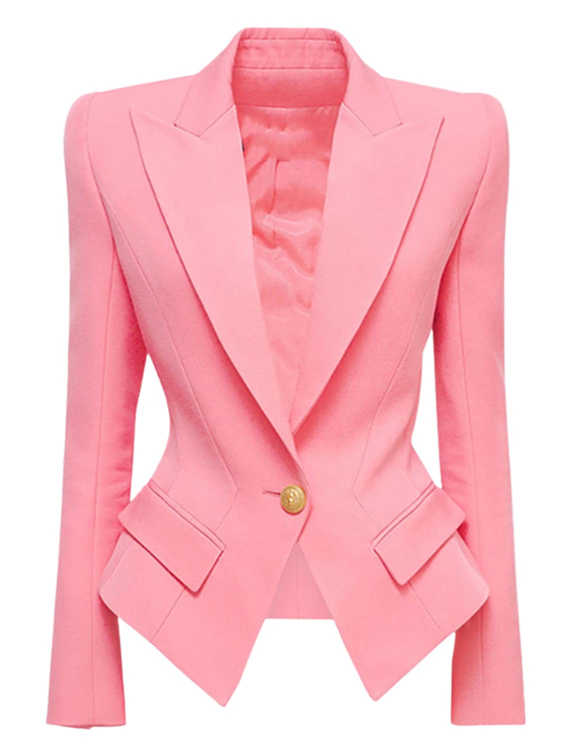 Womens Blazer Peak Lapel Tuxedos Jacket One Button Office Suit Coat Homecoming