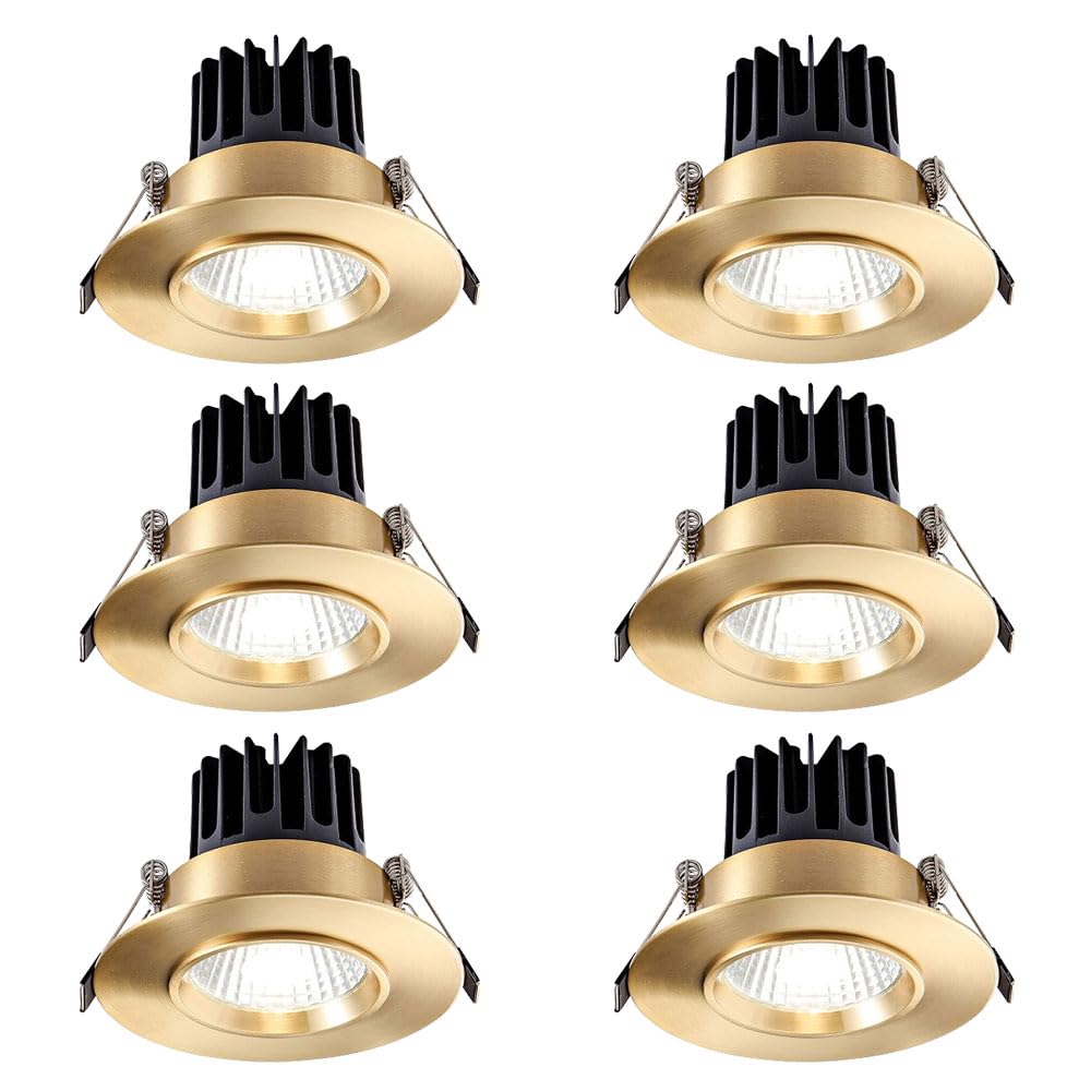 ASerZenith 3.9 Inch Round Downlight Luminaire, Brushed Brass Finish, 6-Pack Led Recessed Light Fixtures Dimmable Eyeball Retrofit Spotlight, 3000K|4000K|6000K Baffle Trim,Brass