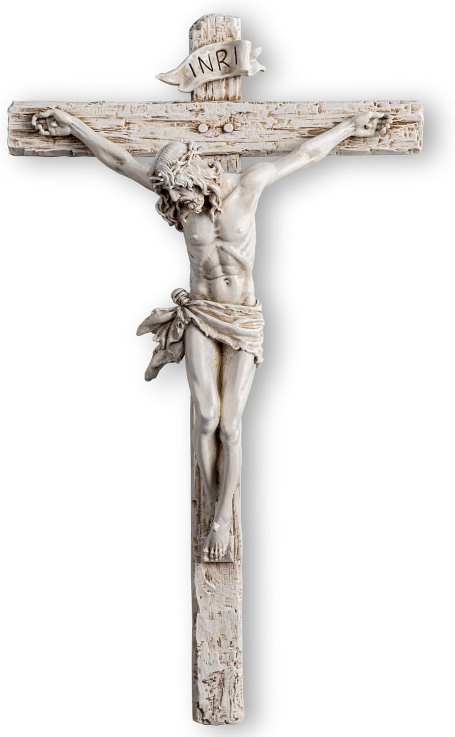 DevotedWalls Jesus Christ at Calvary Crucifix INRI Wall Cross,Resin Hand Sculpted Detailed Jesus Christ Wall Cross,12" H Holy Jesús Corpus Wall Crucifix for Catholic Gifts（Antique White）