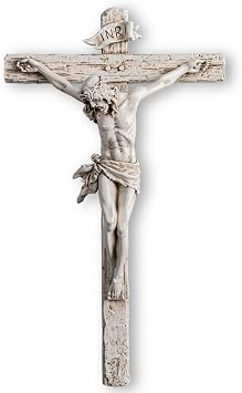 DevotedWalls Jesus Christ at Calvary Crucifix INRI Wall Cross,Resin Hand Sculpted Detailed Jesus Christ Wall Cross,12" H Holy Jesus Corpus Wall Crucifix for Catholic GiftsAntique White