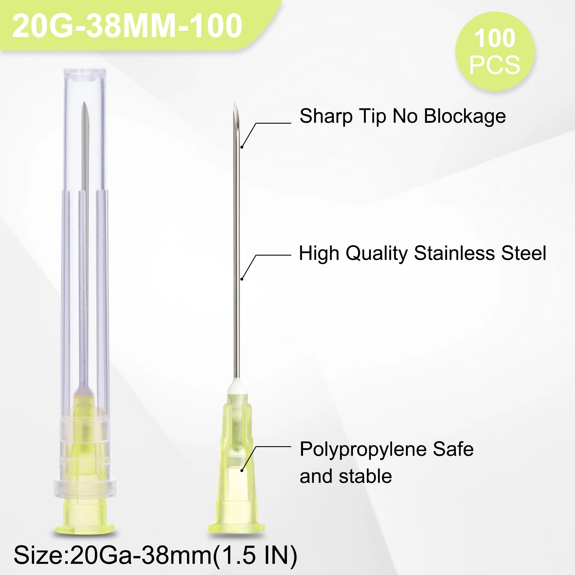 20 Gauge 1.5 Inch Disposable Needle with Cap 100 Pcs for Luer Lock Lab Accessories,Scientific and Industrial Dispensing Needle Accessories — Amazon image 2