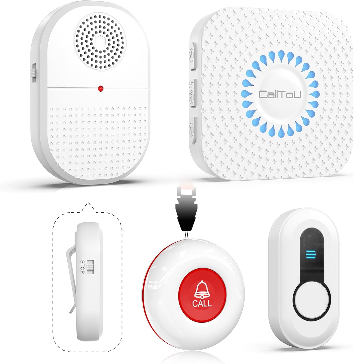 CallToU Caregiver Pager Wireless Call Button for Hard of Hearing Waterproof 500FT Vibration Nurse Calling Alert System for Home Elderly Monitoring Disabled/Patient/Seniors (2+2)