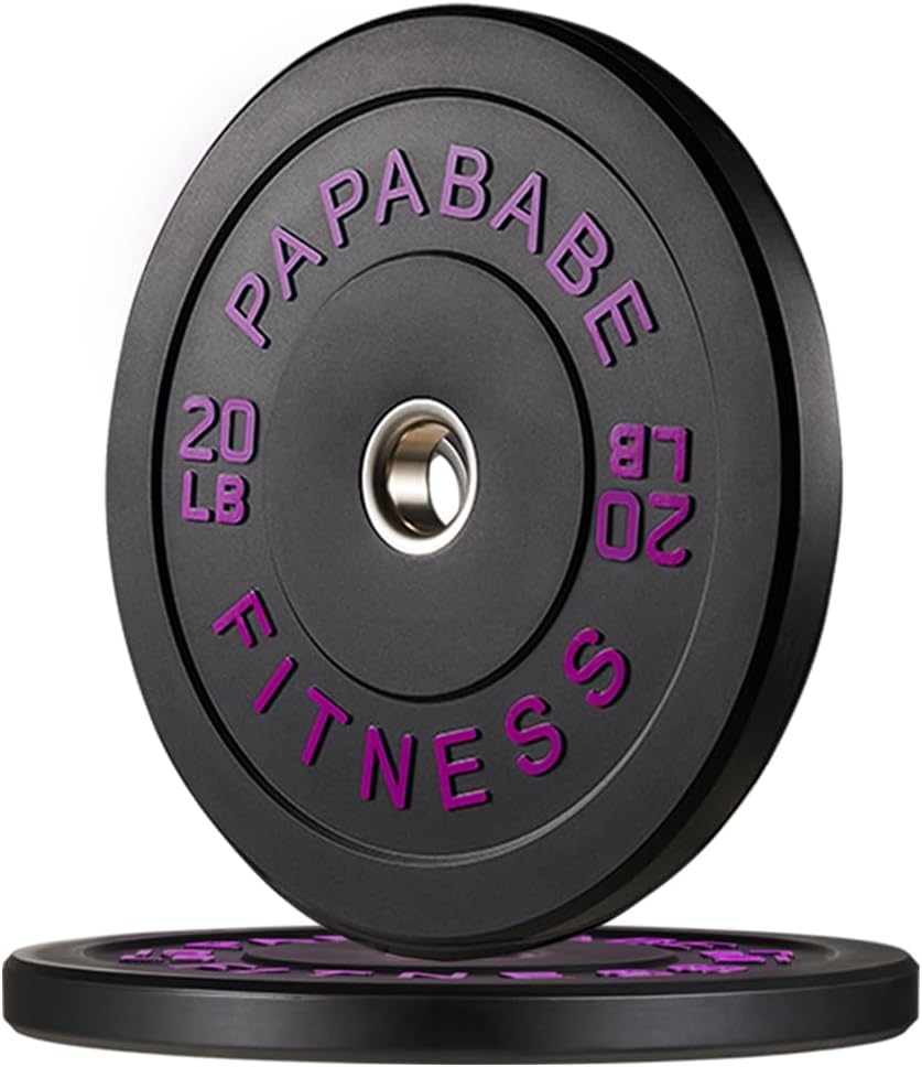 PAPABABE Juego de discos olímpicos de pesas de 2 pulgadas, juego de pesas para gimnasio en casa, pesas de goma negra, placas de entrenamiento de