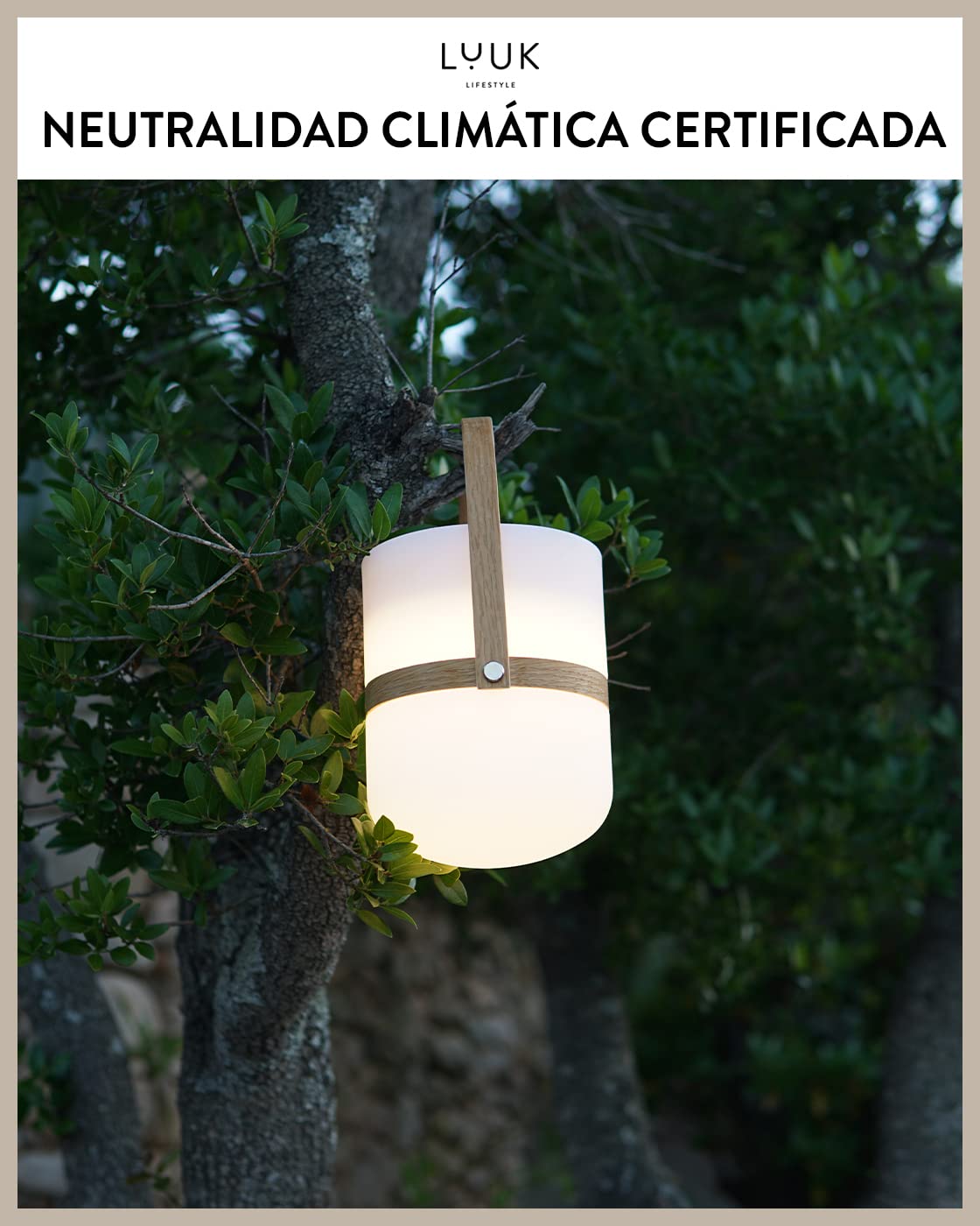 LUUK LIFESTYLE Linterna LED moderna para exteriores e interiores, lámpara de mesa con batería de madera en diseño escandinavo, duración de luz de 72 horas