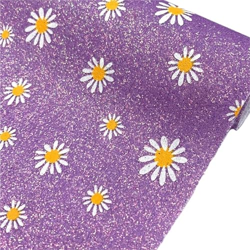 Tissu similicuir pailleté marguerite violet 20x120cm pour boucles d'oreilles DIY