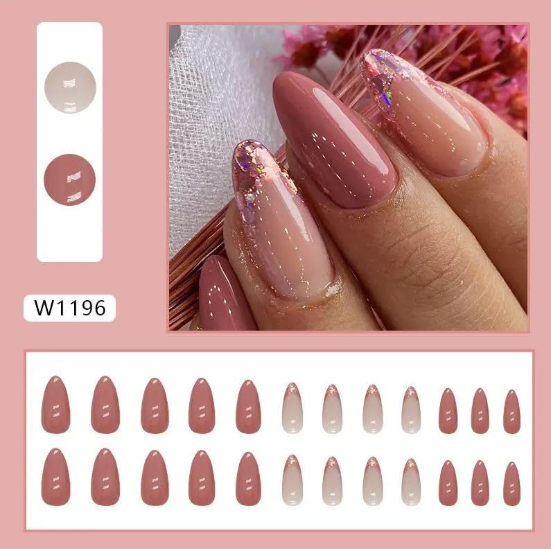 Image of Fashionharbour 24 Reusable Artificial Fake Nail Set| Lightweight & Long Lasting| Easy To Use| Quick Fix For Festivals & Special Occasions (w1196)