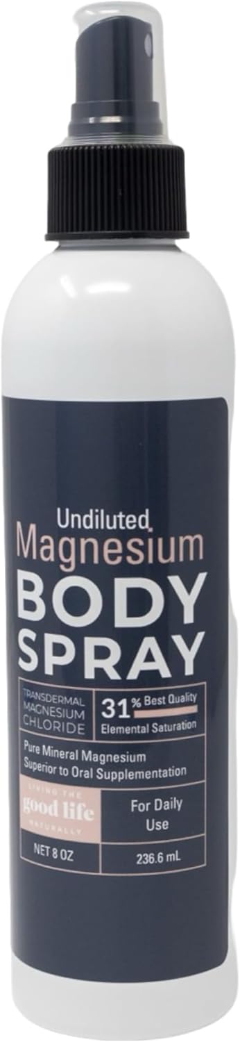 Magnesium Spray by Living the Good Life Naturally: Topical Transdermal Magnesium Chloride Spray with No Additives, for Feet and Body (Bottle Color May Vary) - 8 oz 2 Pack