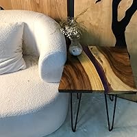 Vista 45 de Mesa de epoxi transparente, mesa de sofá con forma cuadrada, mesa auxiliar de resina de madera, mesa de centro de madera con borde natural para sala