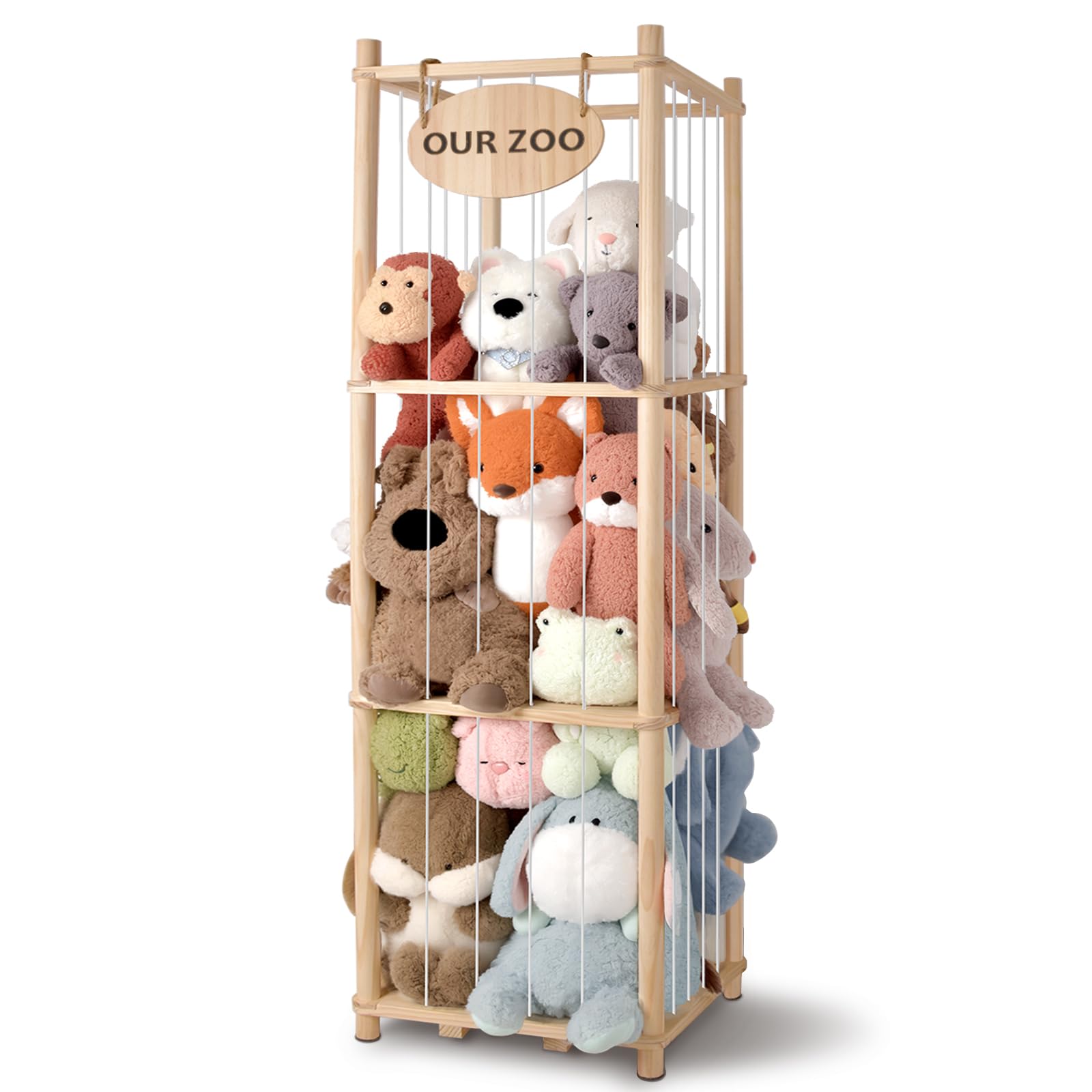 Bamboo Stuffed Animal Storage Zoo - Large Toy Organizer For Kids' Rooms, 59x24.5x13 Inches