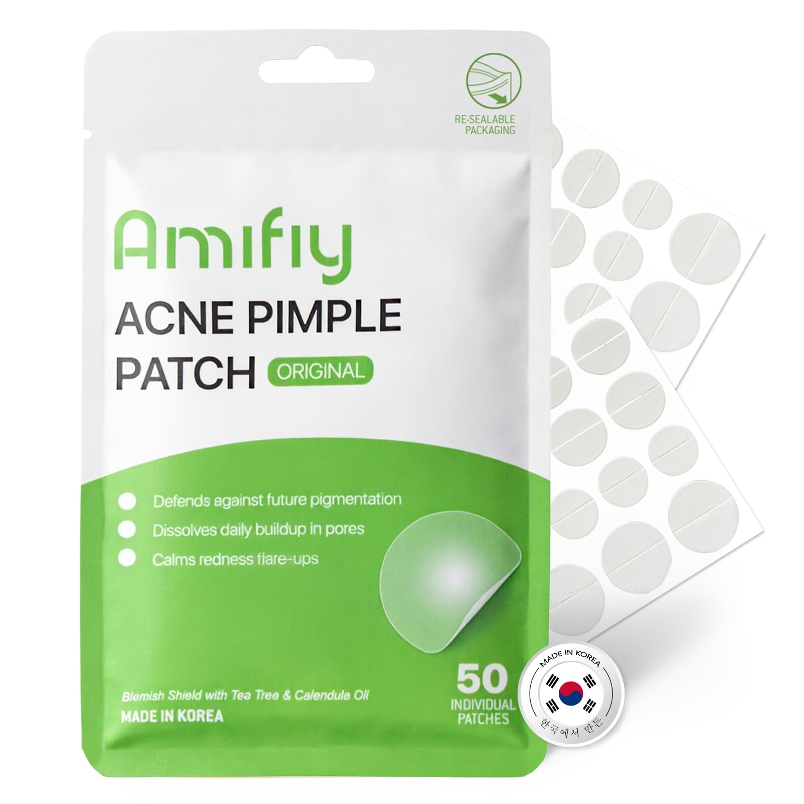 Pimple Patches with Hydrocolloid Tea Tree Korean Skincare Invisible Acne Stickers for Face Oil-Absorbing Zit Dots Vegan Cruelty-Free
