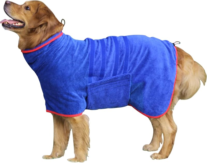 Dog Bathrobe Towel Dog Drying Coat Microfiber Absorbent Fast Drying Robes | Super Soft Fast Drying Coat Adjustable Collar & Belly Strap Dogs Warm Clothes for Dog After Baths Swimming and Grooming