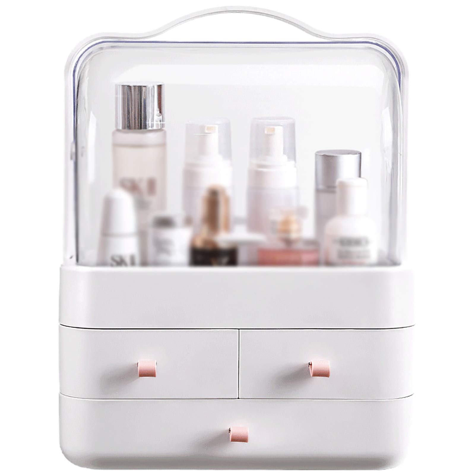 Boîte de Rangement pour Cosmétiques Boîte de Maquillage Portable Rangement cosmétique pour Commode et Salle de Bain(Blanc)