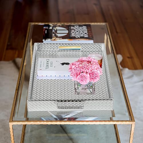 Miniatura 5 de HofferRuffer Bandeja rectangular para servir con asas de agujeros para mesa de café, desayuno, té, alimentos, mayordomo, encimera, cocina, bandeja