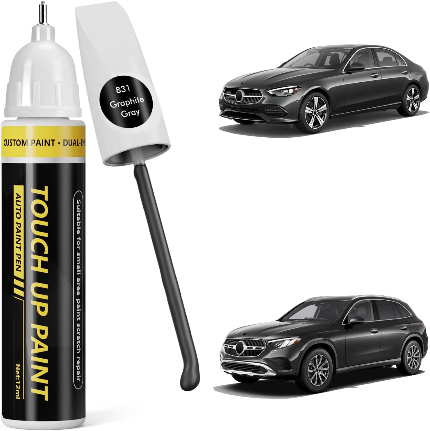 (Graphite Gray (831) Car Touch Up Paint for Mercedes-Benz,Car Paint Scratch Repair Kit,2 in 1 Premium Scratch Remover Pen with Exact Color-Matched