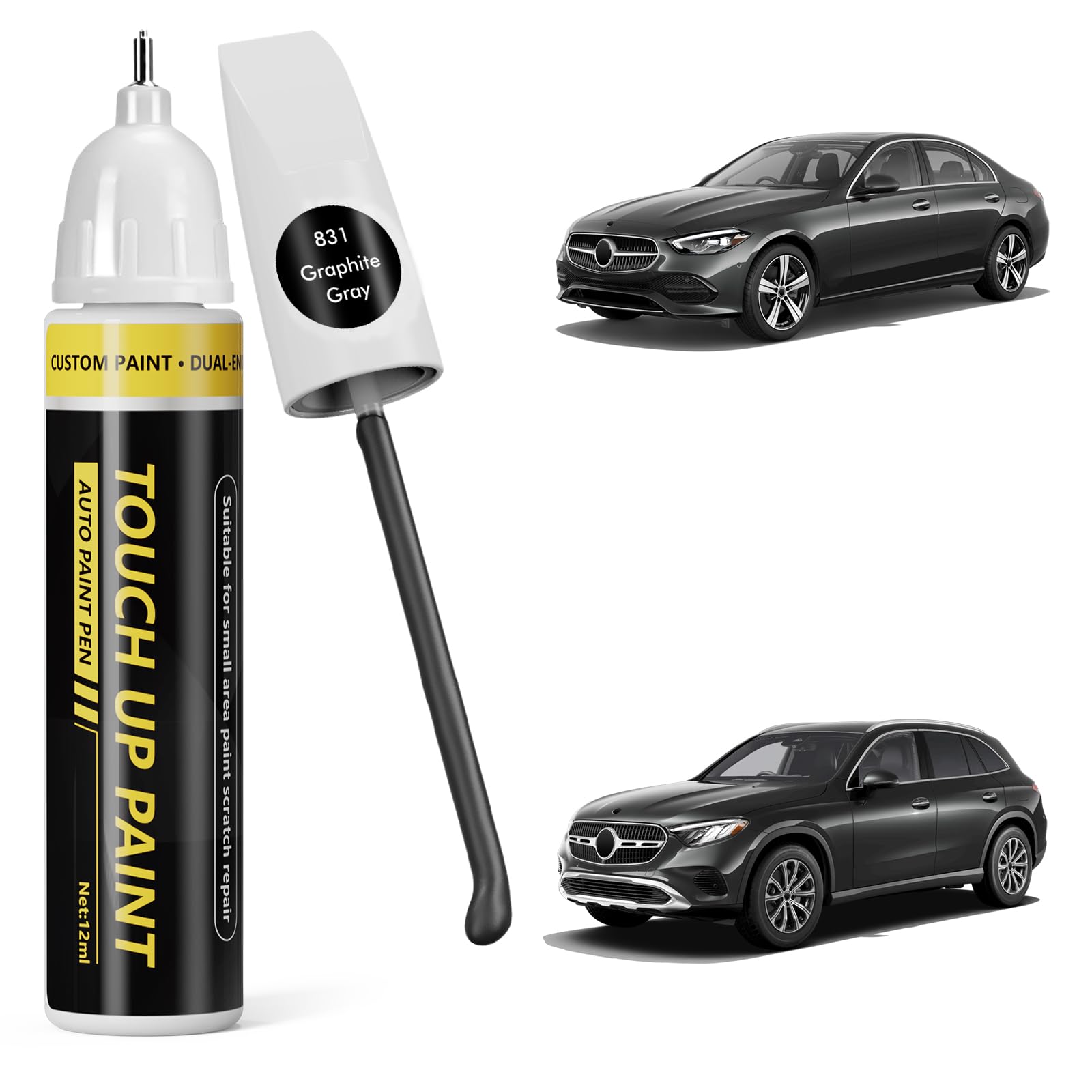 (Graphite Gray (831) Car Touch Up Paint for Mercedes-Benz,Car Paint Scratch Repair Kit,2 in 1 Premium Scratch Remover Pen with Exact Color-Matched