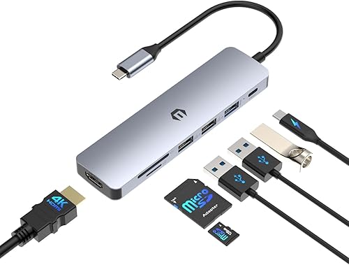 Hub USB C, estación de acoplamiento USB C 7 en 1, adaptador multipuerto USB con HDMI 4K, 100 W PD, USB 3.0, 2 USB 2.0 y ranura SD/TF, compatible con