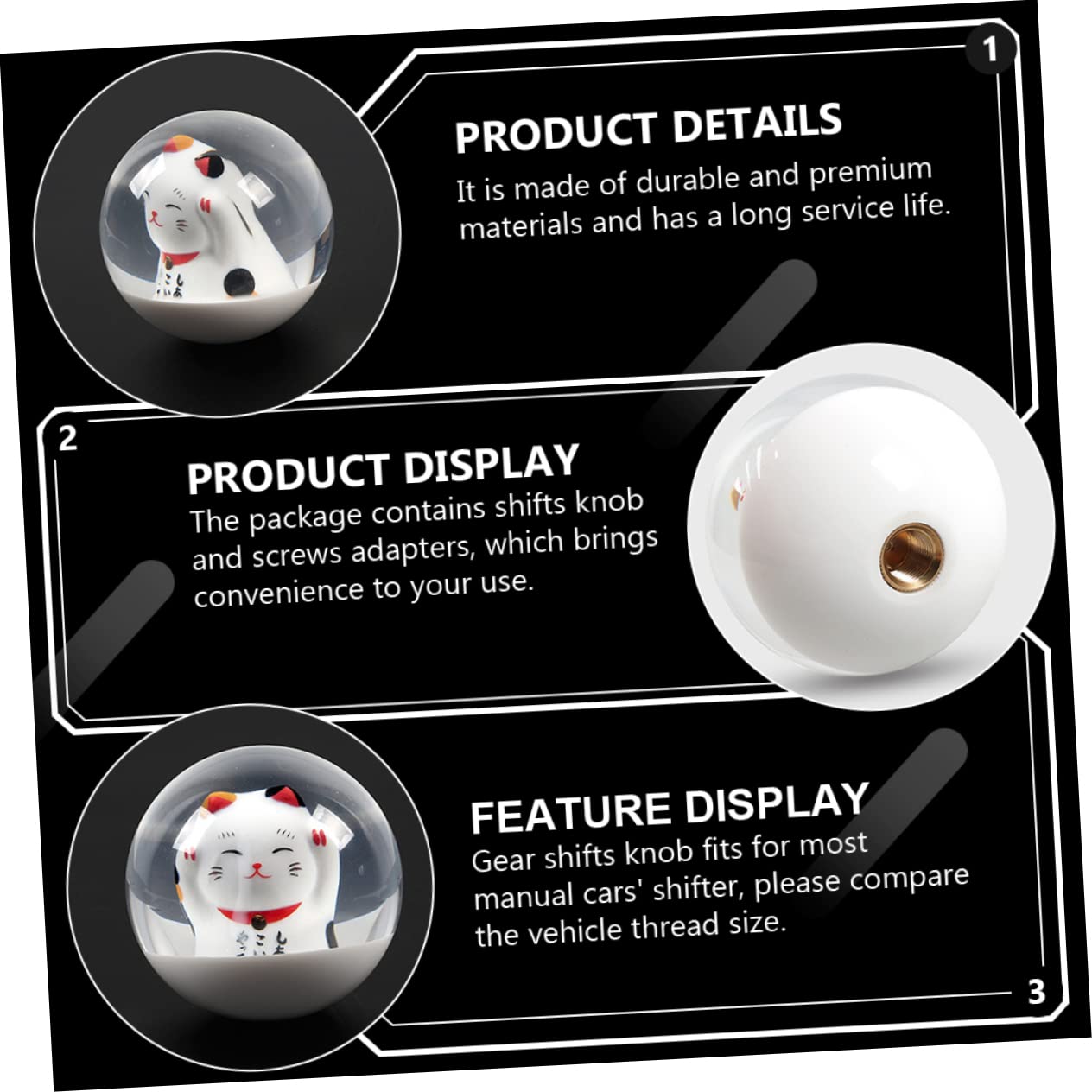 SOLUSTRE 3sets Pomelli per Cambio Auto Pomello Rotondo per Cambio con Adattatori Design Elegante e Resistente per Guida e Confortevole