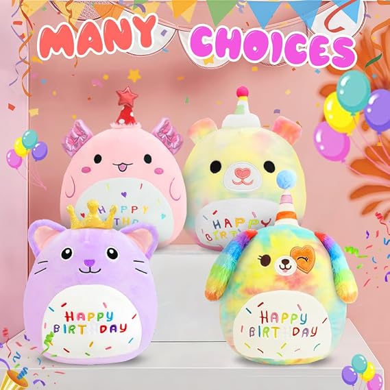 10 Happy Birthday Stuffed Animal,Rainbow Birthday Dog Plush Pillow, Soft Puppy Plush Toy Gifts for Kids Toddlers-25CM