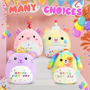 10 Happy Birthday Stuffed Animal,Rainbow Birthday Dog Plush Pillow, Soft Puppy Plush Toy Gifts for Kids Toddlers-25CM