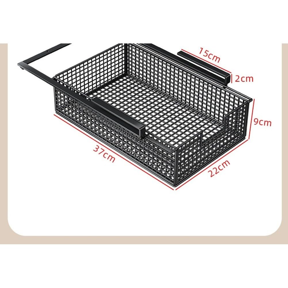 RichVibe - Organizzatore da appendere sotto il mobile con cassetto portaoggetti per utensili da cucina, 37x22x9 cm, in materiale ferro con alte guide laterali, design estraibile, bianco/nero