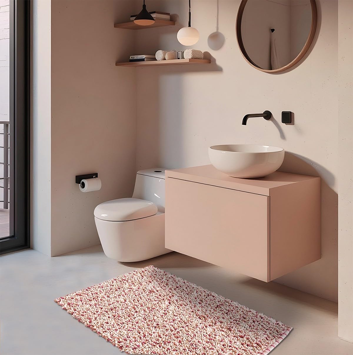 emmevi Alfombra de baño de puro algodón Shaggy suave, absorbente, antideslizante, 55 x 100 cm, rosa