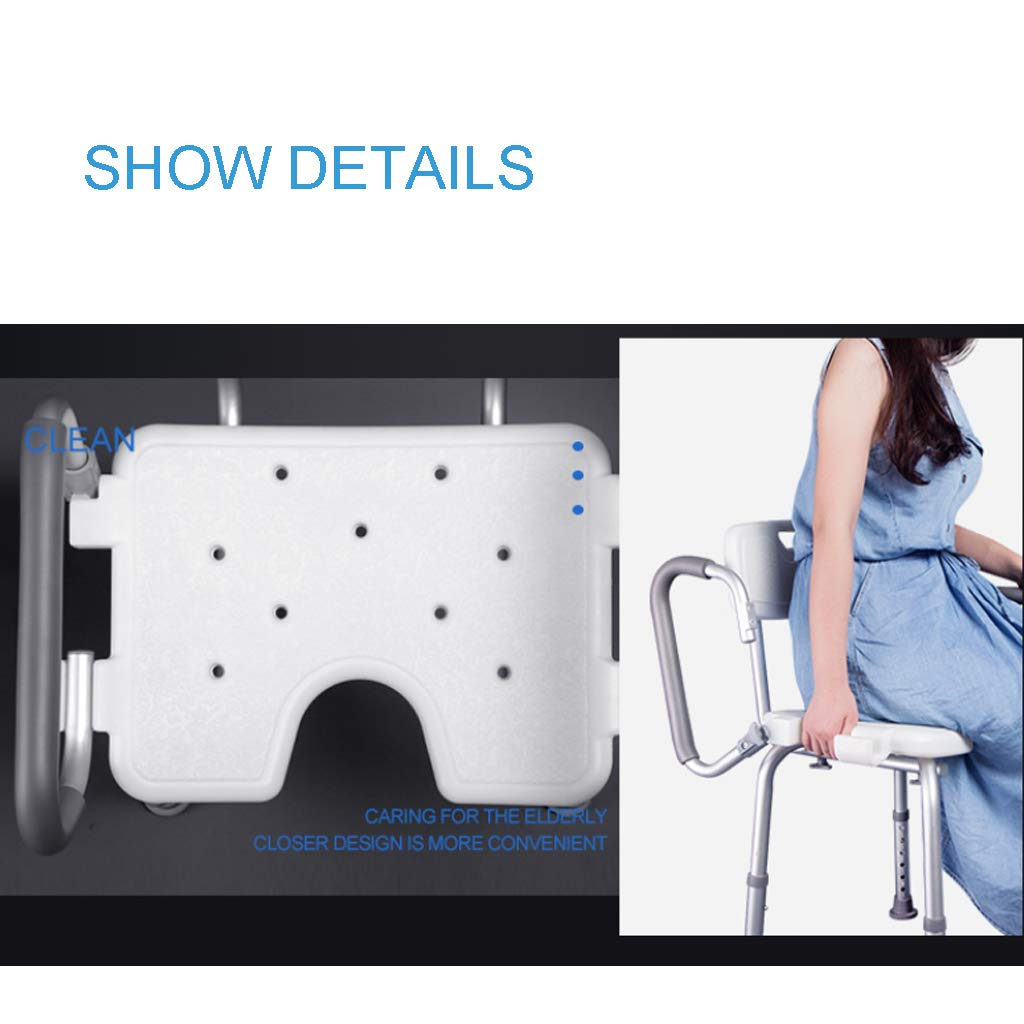 Taburete de baño Silla de Ducha con apoyabrazos y Respaldo Acolchados, Silla elevadora de bañera Blanca con Brazos, para discapacitados, Personas Mayores y Ancianos Antideslizante
