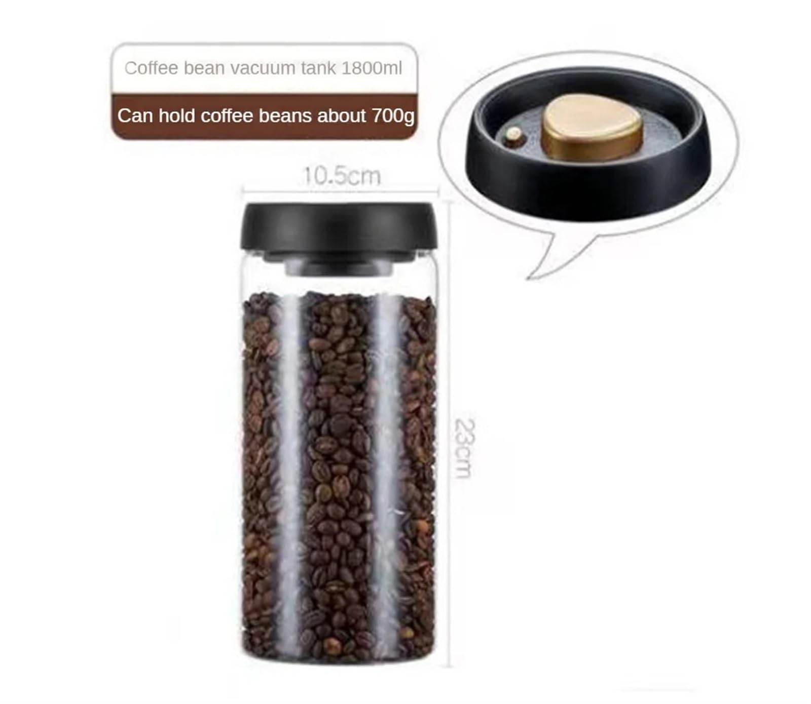 Serbatoio sottovuoto for chicchi di caffè stoccaggio for alimenti in vetro for uso domestico for serbatoio del tè trasparente Per Tè Caffè(1800ml)